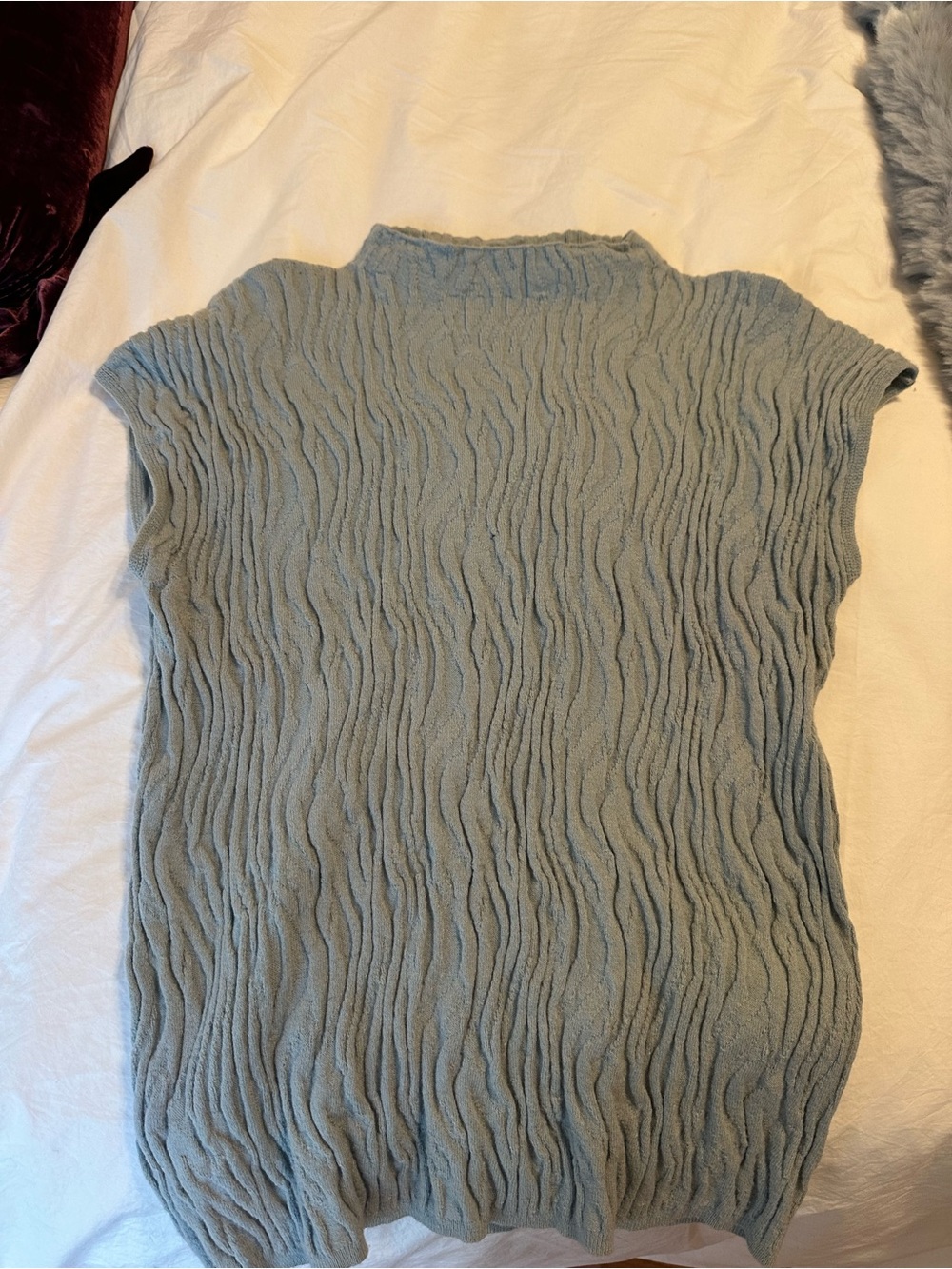 Light Blue Textured Short-Sleeve Women's Sweater - Zara